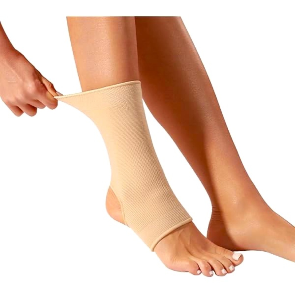 9” Women's Beige Ankle Support Brace Footless Ankleless Socks